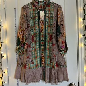 NWT/M- Johnny Was Silk Flowered Blouse